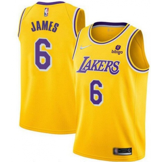 Men Los Angeles Lakers 6 LeBron James Bibigo Yellow Stitched Basketball Jersey Men Los Angeles Lakers 6 LeBron James Bibigo Yellow Stitched Basketball Jersey