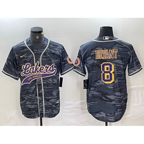 Men Los Angeles Lakers 8 Kobe Bryant Grey Camo Cool Base Stitched Baseball Jersey 3 Men Los Angeles Lakers 8 Kobe Bryant Grey Camo Cool Base Stitched Baseball Jersey 3