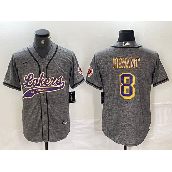 Men Los Angeles Lakers 8 Kobe Bryant Grey Cool Base Stitched Baseball Jersey Men Los Angeles Lakers 8 Kobe Bryant Grey Cool Base Stitched Baseball Jersey