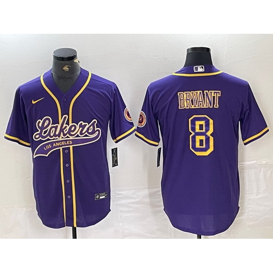 Men Los Angeles Lakers 8 Kobe Bryant Purple Cool Base Stitched Baseball Jersey 6 Men Los Angeles Lakers 8 Kobe Bryant Purple Cool Base Stitched Baseball Jersey 6