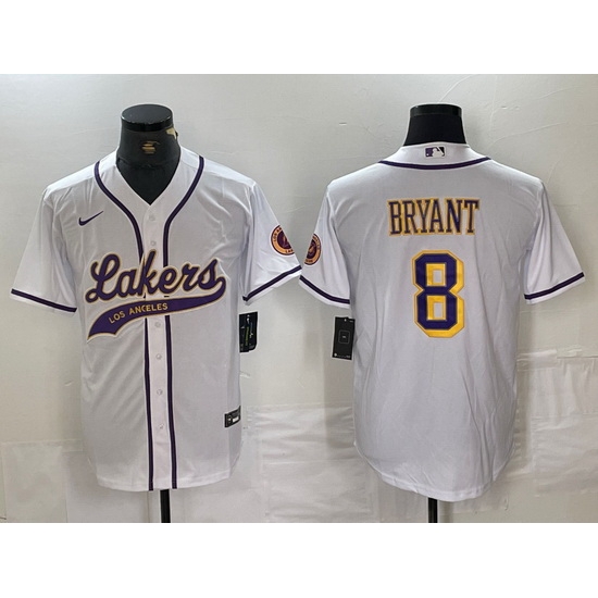Men Los Angeles Lakers 8 Kobe Bryant White Cool Base Stitched Baseball Jersey 7 Men Los Angeles Lakers 8 Kobe Bryant White Cool Base Stitched Baseball Jersey 7