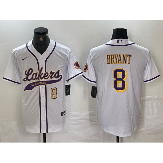 Men Los Angeles Lakers 8 Kobe Bryant White Cool Base Stitched Baseball Jerseys 5 Men Los Angeles Lakers 8 Kobe Bryant White Cool Base Stitched Baseball Jerseys 5
