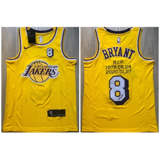 Men Los Angeles Lakers 8 Kobe Bryant Yellow R.I.P Signature Swingman Jersey Men Los Angeles Lakers 8 Kobe Bryant Yellow R.I.P Signature Swingman Jersey