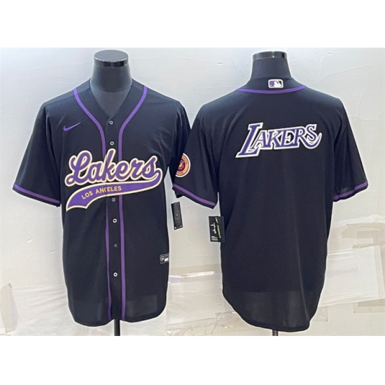 Men Los Angeles Lakers Black Big Logo Cool Base Stitched Baseball Jersey Men Los Angeles Lakers Black Big Logo Cool Base Stitched Baseball Jersey