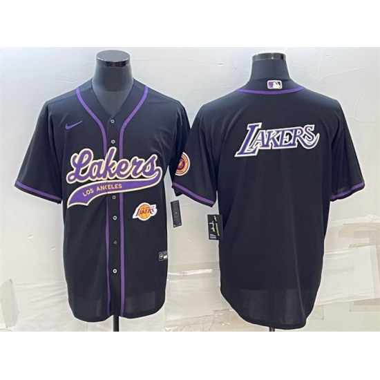 Men Los Angeles Lakers Black Big Logo With Patch Cool Base Stitched Baseball Jersey Men Los Angeles Lakers Black Big Logo With Patch Cool Base Stitched Baseball Jersey