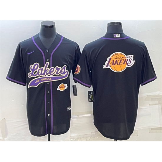 Men Los Angeles Lakers Black Team Big Logo With Patch Cool Base Stitched Baseball Jersey Men Los Angeles Lakers Black Team Big Logo With Patch Cool Base Stitched Baseball Jersey