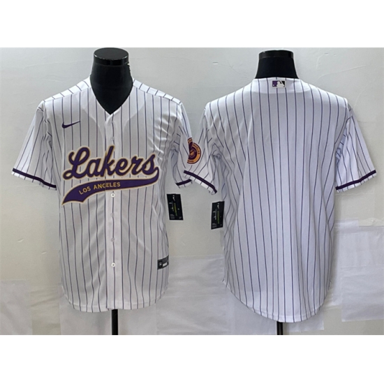 Men Los Angeles Lakers Blank White Cool Base With Patch Stitched Baseball Jersey Men Los Angeles Lakers Blank White Cool Base With Patch Stitched Baseball Jersey