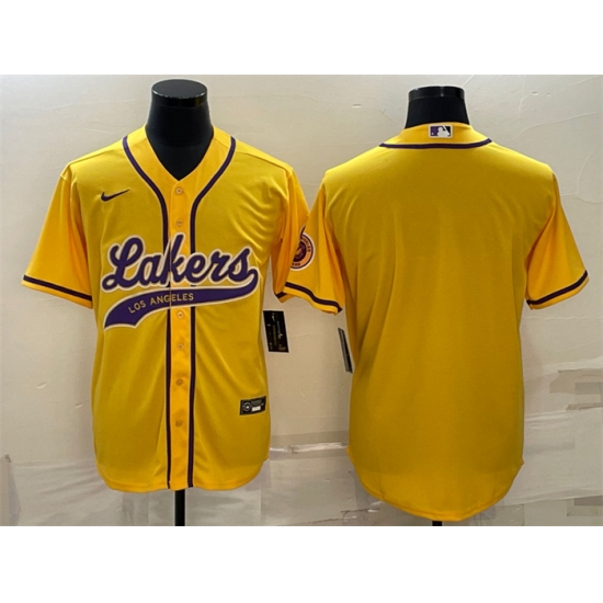Men Los Angeles Lakers Blank Yellow Cool Base Stitched Baseball Jersey Men Los Angeles Lakers Blank Yellow Cool Base Stitched Baseball Jersey