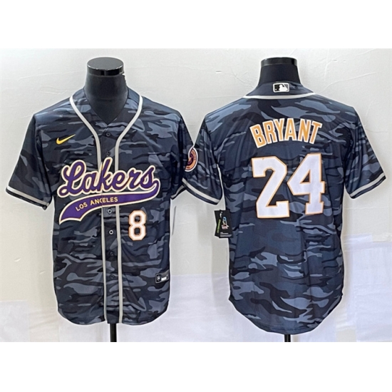 Men Los Angeles Lakers Front 8 Back 24 Kobe Bryant Gray Camo Cool Base With Patch Stitched Baseball Jersey Men Los Angeles Lakers Front 8 Back 24 Kobe Bryant Gray Camo Cool Base With Patch Stitched Baseball Jersey