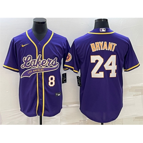 Men Los Angeles Lakers Front 8 Back 24 Kobe Bryant Purple Cool Base Stitched Baseball Jersey Men Los Angeles Lakers Front 8 Back 24 Kobe Bryant Purple Cool Base Stitched Baseball Jersey