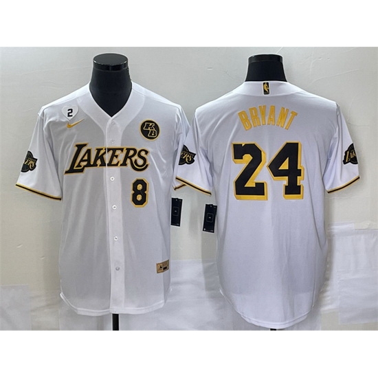 Men Los Angeles Lakers Front 8 Back 24 Kobe Bryant With NO 2 And KB Patch White Cool Base Stitched Baseball Jersey Men Los Angeles Lakers Front 8 Back 24 Kobe Bryant With NO 2 And KB Patch White Cool Base Stitched Baseball Jersey