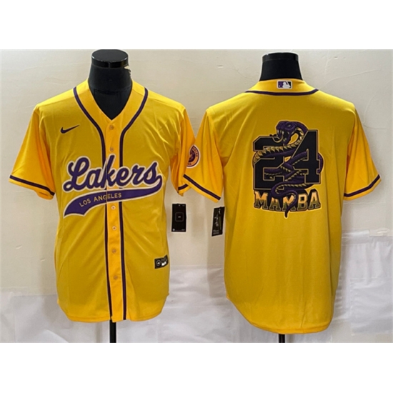 Men Los Angeles Lakers Gold 24 Mamba Big Logo Cool Base Stitched Baseball Jersey Men Los Angeles Lakers Gold 24 Mamba Big Logo Cool Base Stitched Baseball Jersey