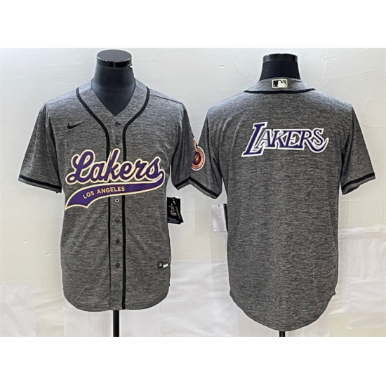 Men Los Angeles Lakers Gray Team Big Logo Cool Base With Patch Stitched Baseball Jerseys Men Los Angeles Lakers Gray Team Big Logo Cool Base With Patch Stitched Baseball Jerseys