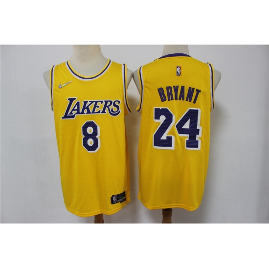 Men Los Angeles Lakers Kobe Bryant Front 8 Back 24 75th Anniversary Yellow Nike Stitched Jersey Men Los Angeles Lakers Kobe Bryant Front 8 Back 24 75th Anniversary Yellow Nike Stitched Jersey