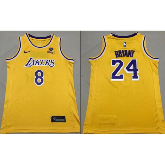 Men Los Angeles Lakers Kobe Bryant Front 8 Back 24 Bibigo Yellow City Edition Stitched Jersey Men Los Angeles Lakers Kobe Bryant Front 8 Back 24 Bibigo Yellow City Edition Stitched Jersey