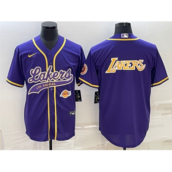 Men Los Angeles Lakers Purple Big Logo With Patch Cool Base Stitched Baseball JerseyS Men Los Angeles Lakers Purple Big Logo With Patch Cool Base Stitched Baseball JerseyS