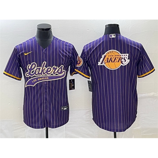 Men Los Angeles Lakers Team Big Logo Purple Cool Base With Patch Stitched Baseball JerseyS Men Los Angeles Lakers Team Big Logo Purple Cool Base With Patch Stitched Baseball JerseyS