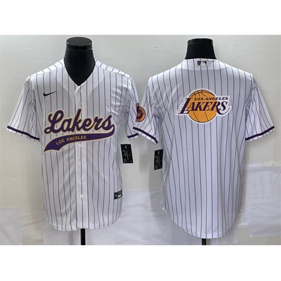 Men Los Angeles Lakers White Team Big Logo Cool Base With Patch Stitched Baseball JerseyS Men Los Angeles Lakers White Team Big Logo Cool Base With Patch Stitched Baseball JerseyS