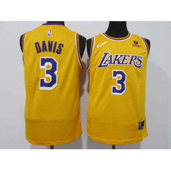 Men's Los Angeles Lakers #3 Anthony Davis Yellow 75th Anniversary Stitched Basketball Jersey Men's Los Angeles Lakers #3 Anthony Davis Yellow 75th Anniversary Stitched Basketball Jersey