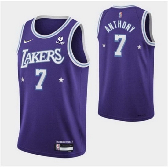 Men's Los Angeles Lakers #7 Carmelo Anthony Purple 2021 City Edition 75th Anniversary Stitched Jersey Men's Los Angeles Lakers #7 Carmelo Anthony Purple 2021 City Edition 75th Anniversary Stitched Jersey