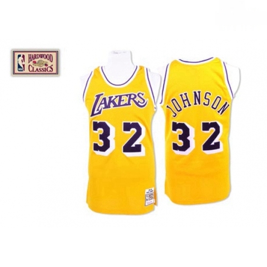 Mens Mitchell and Ness Los Angeles Lakers 32 Magic Johnson Authentic Gold Throwback NBA Jersey Mens Mitchell and Ness Los Angeles Lakers 32 Magic Johnson Authentic Gold Throwback NBA Jersey