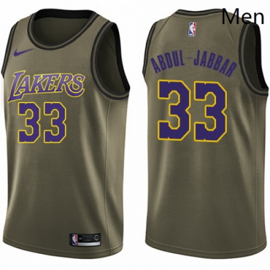 Mens Nike Los Angeles Lakers 33 Kareem Abdul Jabbar Swingman Green Salute to Service NBA Jersey Mens Nike Los Angeles Lakers 33 Kareem Abdul Jabbar Swingman Green Salute to Service NBA Jersey
