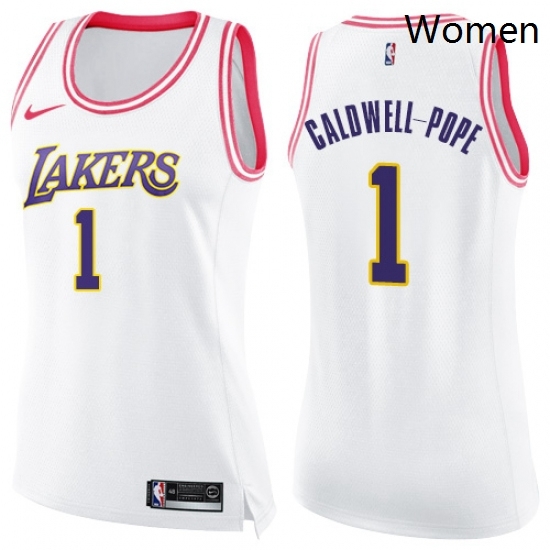 Womens Nike Los Angeles Lakers 1 Kentavious Caldwell Pope Swingman WhitePink Fashion NBA Jersey Womens Nike Los Angeles Lakers 1 Kentavious Caldwell Pope Swingman WhitePink Fashion NBA Jersey