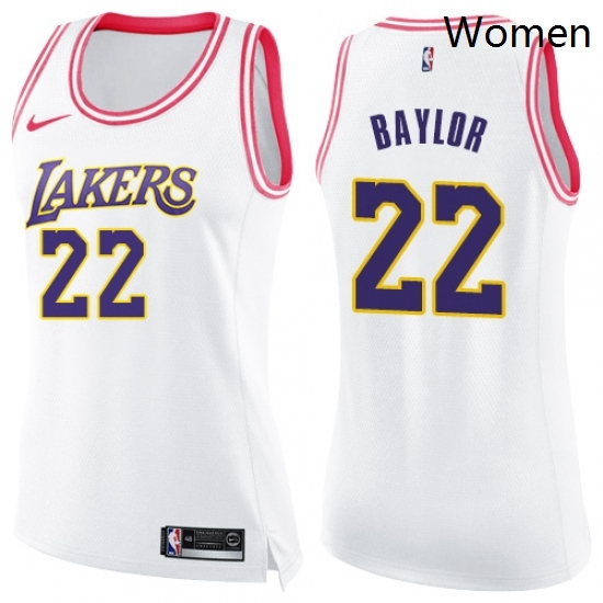 Womens Nike Los Angeles Lakers 22 Elgin Baylor Swingman WhitePink Fashion NBA Jersey Womens Nike Los Angeles Lakers 22 Elgin Baylor Swingman WhitePink Fashion NBA Jersey