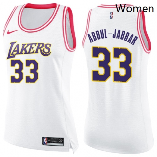 Womens Nike Los Angeles Lakers 33 Kareem Abdul Jabbar Swingman WhitePink Fashion NBA Jersey Womens Nike Los Angeles Lakers 33 Kareem Abdul Jabbar Swingman WhitePink Fashion NBA Jersey