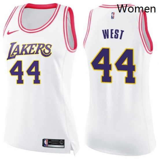 Womens Nike Los Angeles Lakers 44 Jerry West Swingman WhitePink Fashion NBA Jersey Womens Nike Los Angeles Lakers 44 Jerry West Swingman WhitePink Fashion NBA Jersey