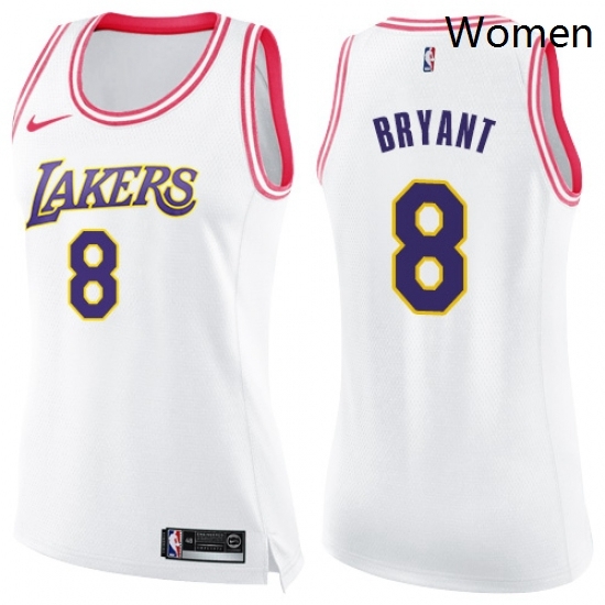 Womens Nike Los Angeles Lakers 8 Kobe Bryant Swingman WhitePink Fashion NBA Jersey Womens Nike Los Angeles Lakers 8 Kobe Bryant Swingman WhitePink Fashion NBA Jersey