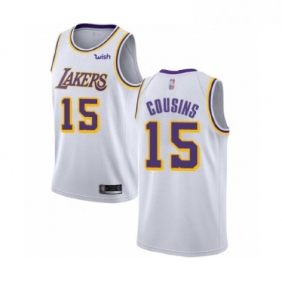 Youth Los Angeles Lakers 15 DeMarcus Cousins Swingman White Basketball Jersey Association Edition Youth Los Angeles Lakers 15 DeMarcus Cousins Swingman White Basketball Jersey Association Edition