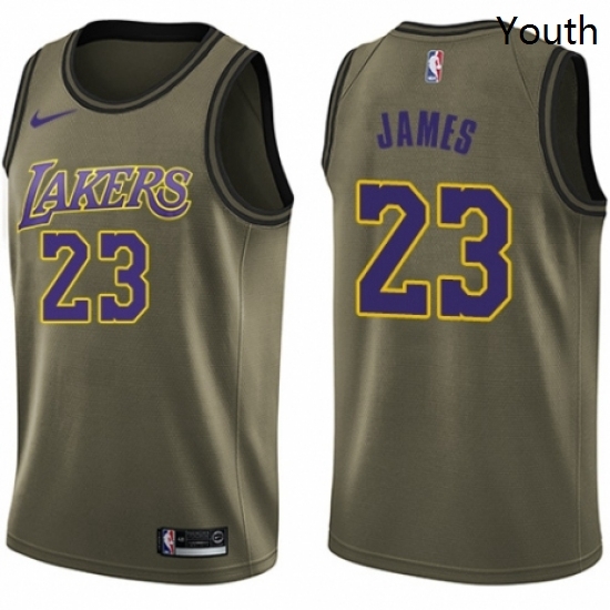 Youth Nike Los Angeles Lakers 23 LeBron James Swingman Green Salute to Service NBA Jersey Youth Nike Los Angeles Lakers 23 LeBron James Swingman Green Salute to Service NBA Jersey