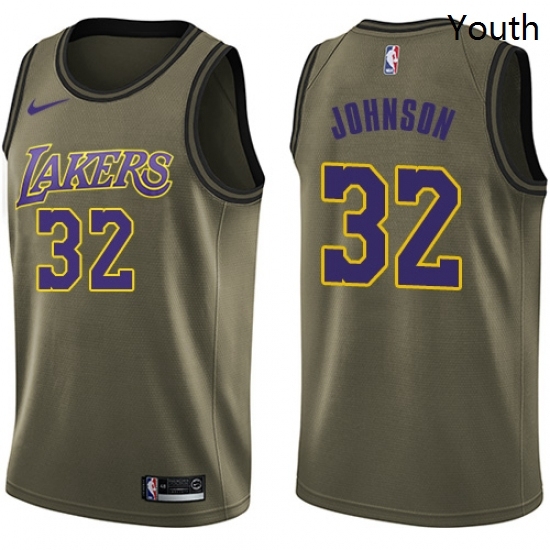 Youth Nike Los Angeles Lakers 32 Magic Johnson Swingman Green Salute to Service NBA Jersey Youth Nike Los Angeles Lakers 32 Magic Johnson Swingman Green Salute to Service NBA Jersey