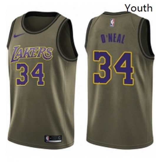 Youth Nike Los Angeles Lakers 34 Shaquille ONeal Swingman Green Salute to Service NBA Jersey Youth Nike Los Angeles Lakers 34 Shaquille ONeal Swingman Green Salute to Service NBA Jersey