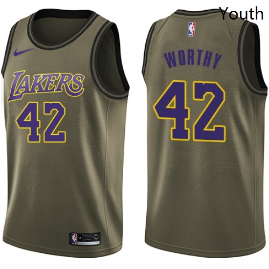 Youth Nike Los Angeles Lakers 42 James Worthy Swingman Green Salute to Service NBA Jersey Youth Nike Los Angeles Lakers 42 James Worthy Swingman Green Salute to Service NBA Jersey