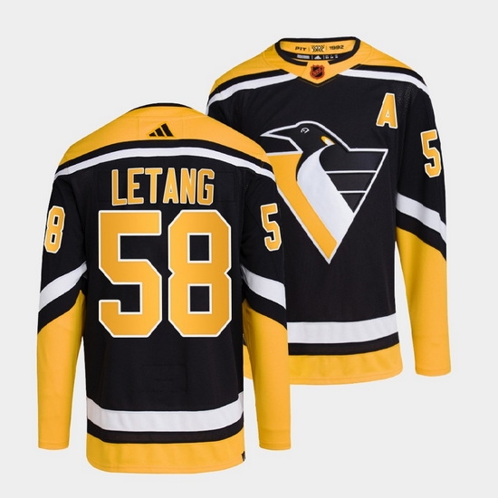 Men Pittsburgh Penguins 58 Kris Letang Black 2022 Reverse Retro Stitched Jersey Men Pittsburgh Penguins 58 Kris Letang Black 2022 Reverse Retro Stitched Jersey