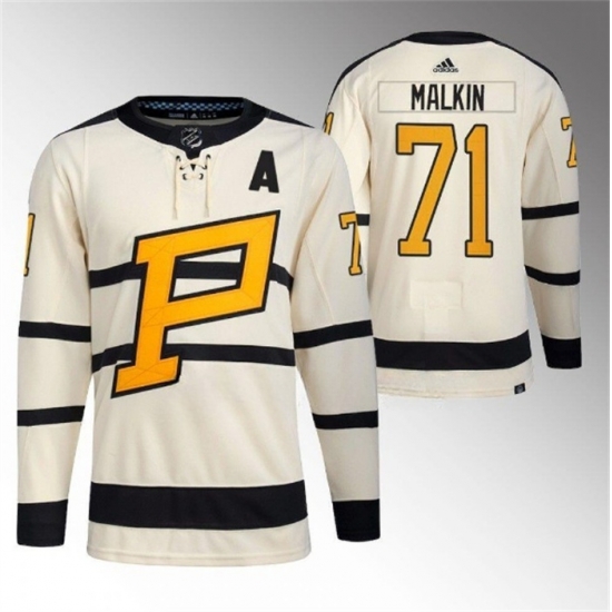 Men Pittsburgh Penguins 71 Evgeni Malkin Cream 2023 Winter Classic Stitched Jersey Men Pittsburgh Penguins 71 Evgeni Malkin Cream 2023 Winter Classic Stitched Jersey