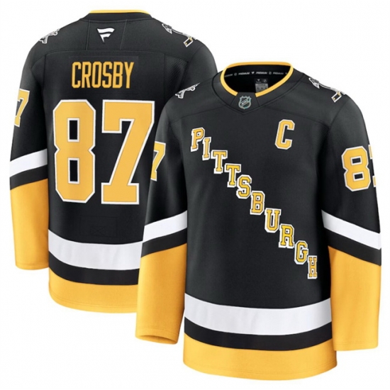 Men Pittsburgh Penguins 87 Sidney Crosby Black 2024 25 Alternate Stitched Hockey Jersey Men Pittsburgh Penguins 87 Sidney Crosby Black 2024 25 Alternate Stitched Hockey Jersey