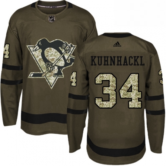 Mens Adidas Pittsburgh Penguins 34 Tom Kuhnhackl Authentic Green Salute to Service NHL Jersey Mens Adidas Pittsburgh Penguins 34 Tom Kuhnhackl Authentic Green Salute to Service NHL Jersey