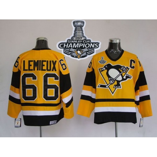 Mitchell 26Ness Penguins #66 Mario Lemieux Yellow 2017 Stanley Cup Finals Champions Stitched NHL Jersey Mitchell 26Ness Penguins #66 Mario Lemieux Yellow 2017 Stanley Cup Finals Champions Stitched NHL Jersey