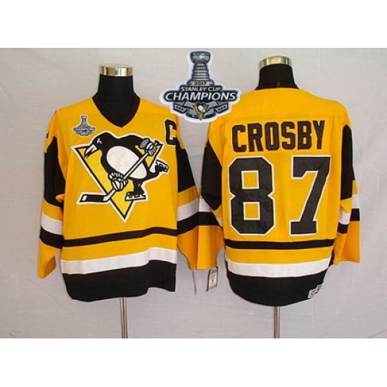 Mitchell 26Ness Penguins #87 Sidney Crosby Yellow 2017 Stanley Cup Finals Champions Stitched NHL Jersey Mitchell 26Ness Penguins #87 Sidney Crosby Yellow 2017 Stanley Cup Finals Champions Stitched NHL Jersey