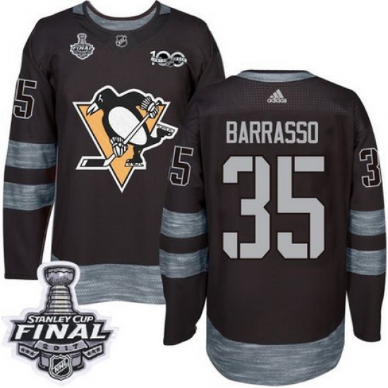 Penguins #35 Tom Barrasso Black 1917 2017 100th Anniversary Stanley Cup Final Patch Stitched NHL Jersey Penguins #35 Tom Barrasso Black 1917 2017 100th Anniversary Stanley Cup Final Patch Stitched NHL Jersey