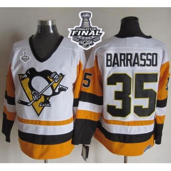 Penguins #35 Tom Barrasso White Black CCM Throwback 2017 Stanley Cup Final Patch Stitched NHL Jersey Penguins #35 Tom Barrasso White Black CCM Throwback 2017 Stanley Cup Final Patch Stitched NHL Jersey
