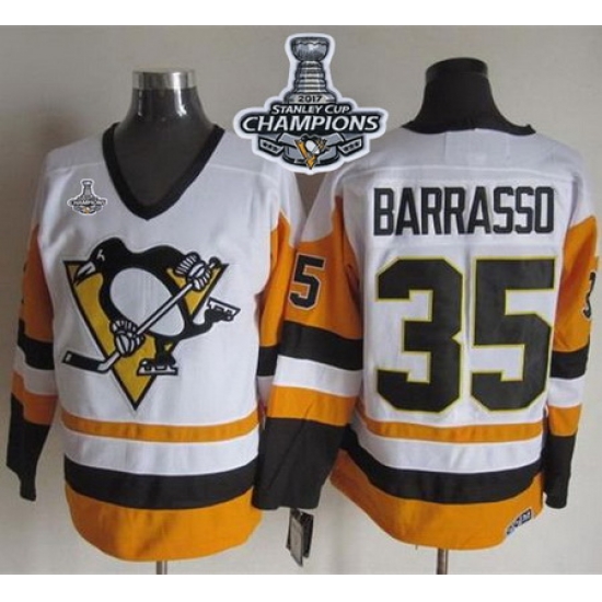 Penguins #35 Tom Barrasso White Black CCM Throwback 2017 Stanley Cup Finals Champions Stitched NHL Jersey Penguins #35 Tom Barrasso White Black CCM Throwback 2017 Stanley Cup Finals Champions Stitched NHL Jersey