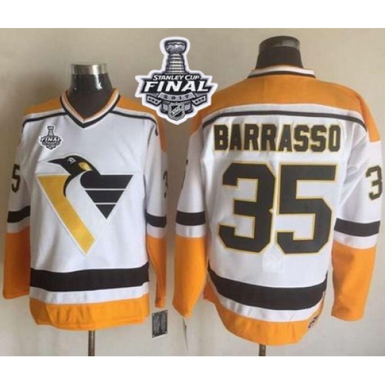 Penguins #35 Tom Barrasso White Yellow CCM Throwback 2017 Stanley Cup Final Patch Stitched NHL Jersey Penguins #35 Tom Barrasso White Yellow CCM Throwback 2017 Stanley Cup Final Patch Stitched NHL Jersey