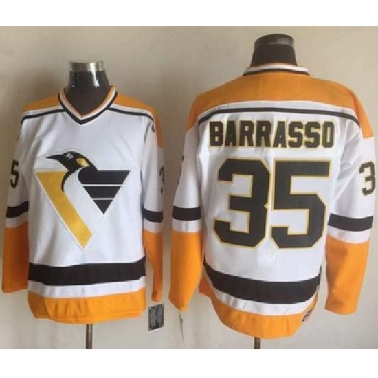 Penguins #35 Tom Barrasso WhiteYellow CCM Throwback Stitched NHL Jersey Penguins #35 Tom Barrasso WhiteYellow CCM Throwback Stitched NHL Jersey