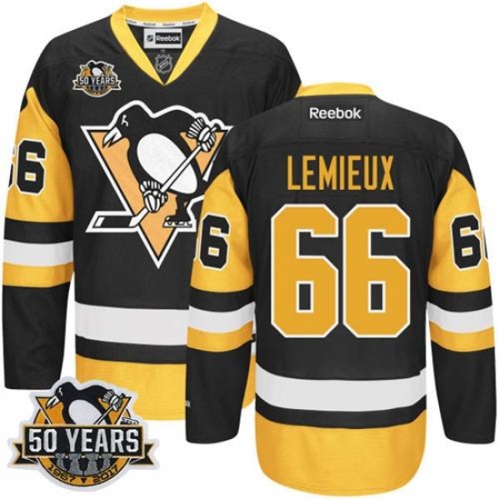 Penguins #66 Mario Lemieux Black Alternate 50th Anniversary Stitched NHL Jersey Penguins #66 Mario Lemieux Black Alternate 50th Anniversary Stitched NHL Jersey