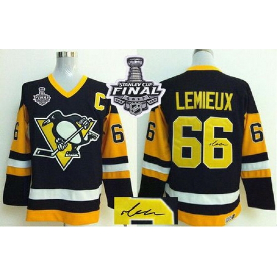 Penguins #66 Mario Lemieux Black CCM Throwback Autographed 2017 Stanley Cup Final Patch Stitched NHL Jersey Penguins #66 Mario Lemieux Black CCM Throwback Autographed 2017 Stanley Cup Final Patch Stitched NHL Jersey