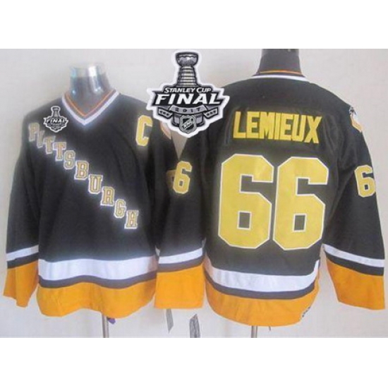 Penguins #66 Mario Lemieux Black Yellow CCM Throwback 2017 Stanley Cup Final Patch Stitched NHL Jersey Penguins #66 Mario Lemieux Black Yellow CCM Throwback 2017 Stanley Cup Final Patch Stitched NHL Jersey